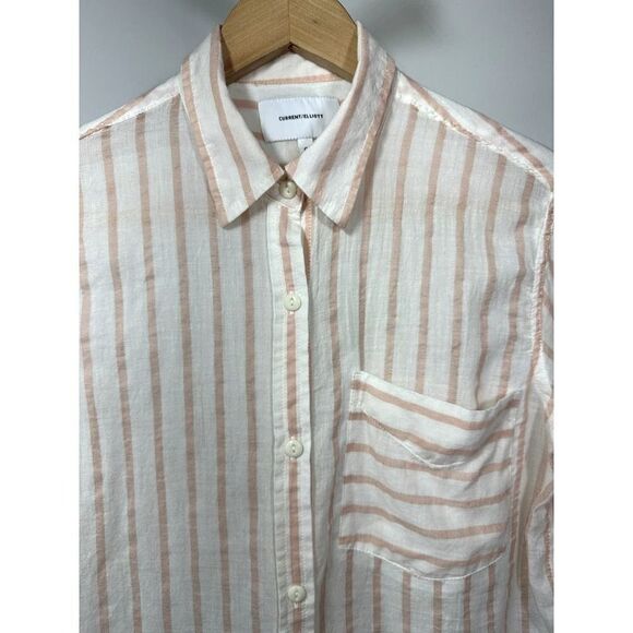 CURRENT/ELLIOT Women's The Georgia Striped Lightweight Shirt White/Pink Size 0 - Picture 4 of 9